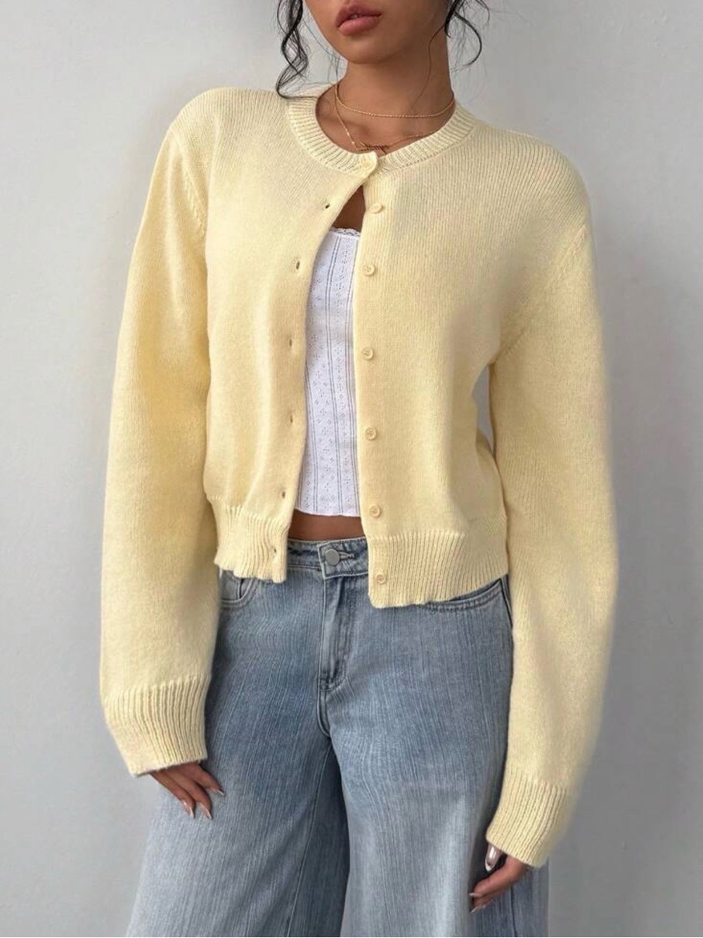 SHEIN Pale Yellow Button-Up Women's Cardigan
